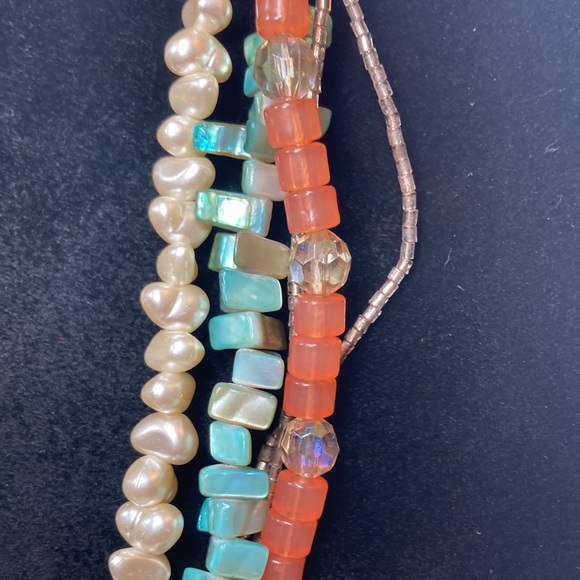 Multi Strand Blue Green Chunk Peach Imitation Pearl Necklace 23" - Picture 4 of 16